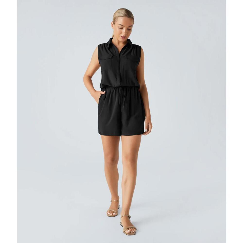 NWT Halara Sleeveless Pockets Drawstring Casual Jumpsuit Black Size L